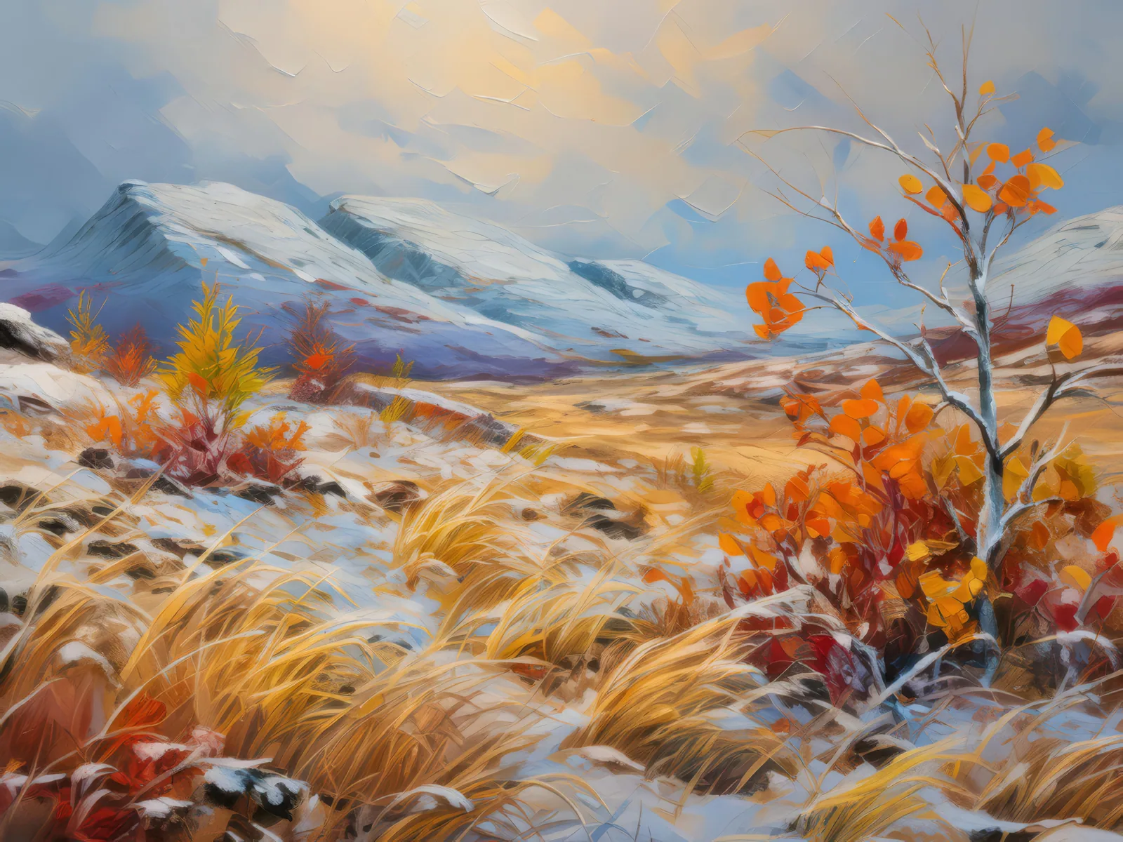 Late Autumn Tundra, a palette-knife oil landscape by Emma Mickelberg