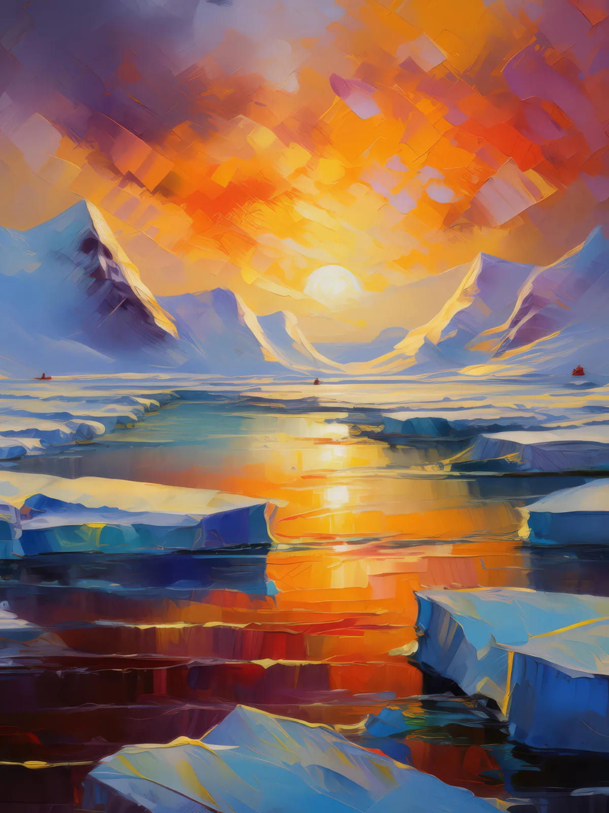 Light's Play Over Ice, a palette-knife oil landscape by Emma Mickelberg