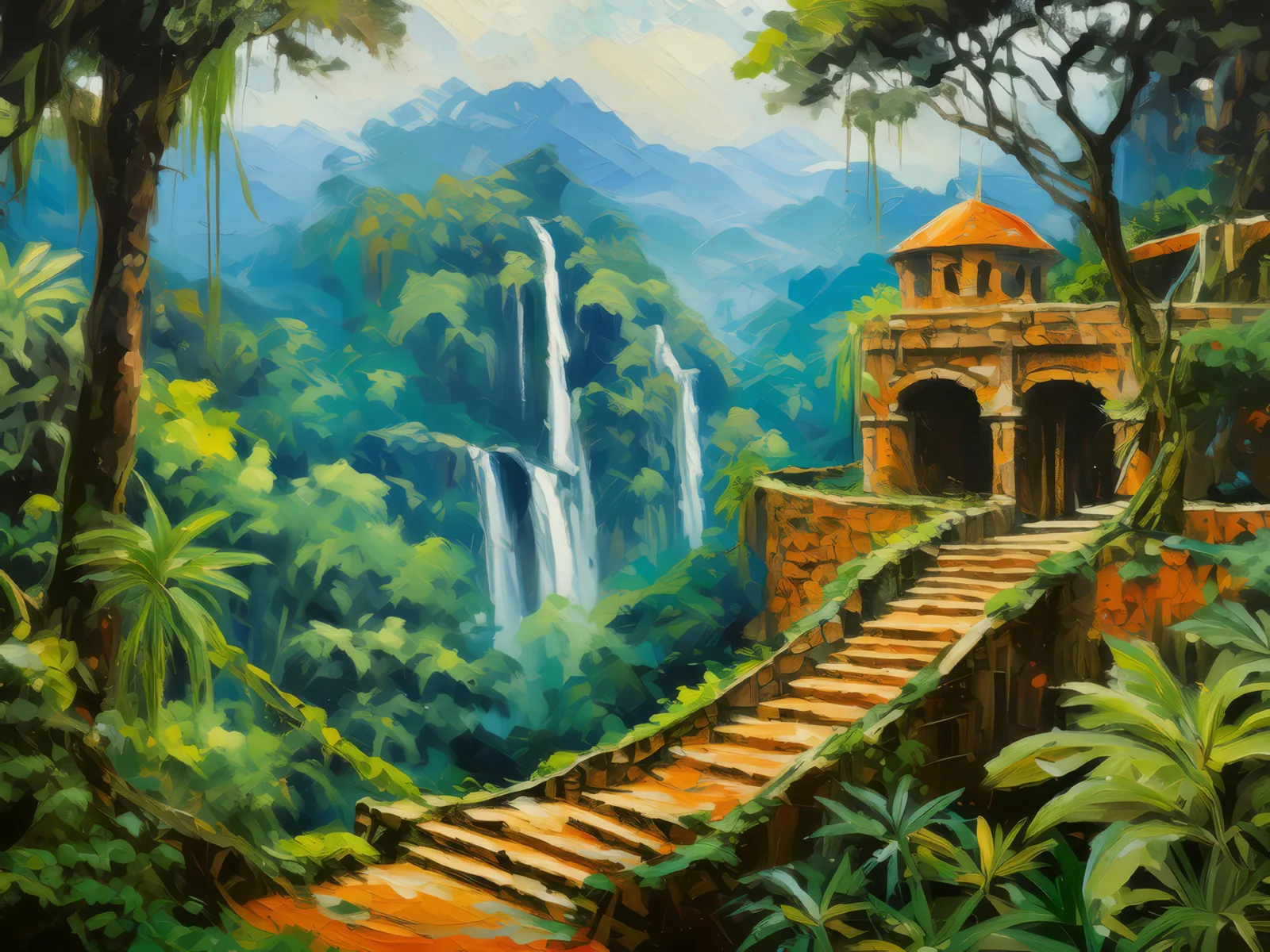 Lost Jungle City, a palette-knife oil landscape by Emma Mickelberg