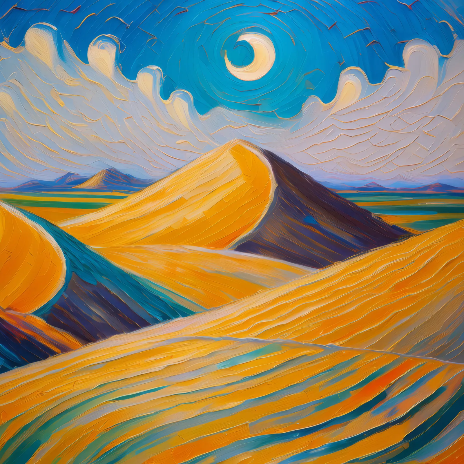Lunette Dunes on Plateau, a palette-knife oil landscape by Emma Mickelberg