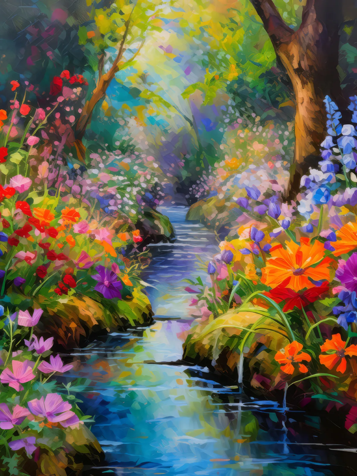 Lush Garden Chasm, a palette-knife oil landscape by Emma Mickelberg