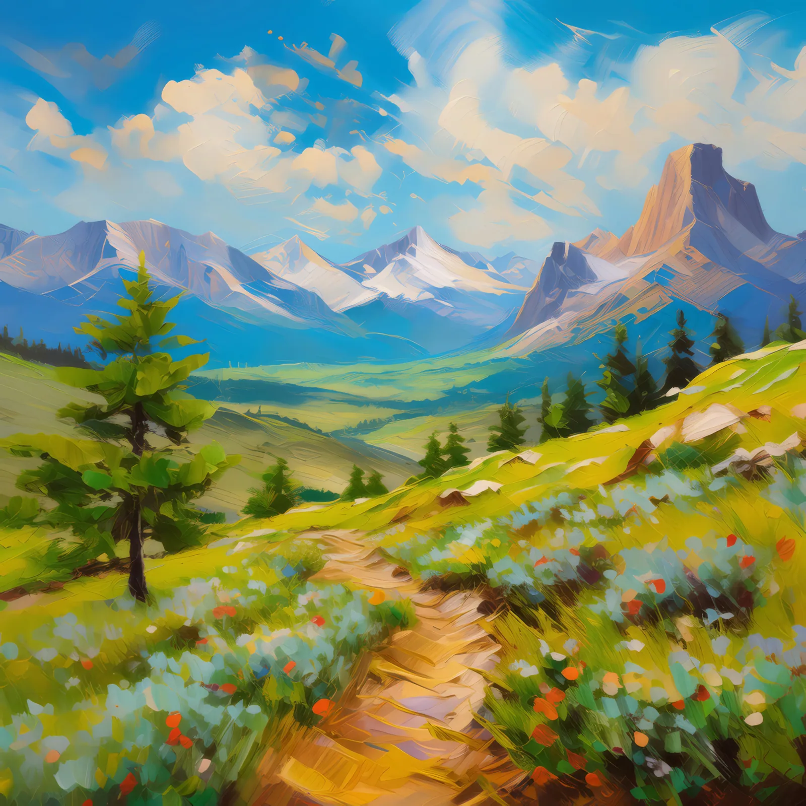 Lush Spring in Alpine Desert, a palette-knife oil landscape by Emma Mickelberg