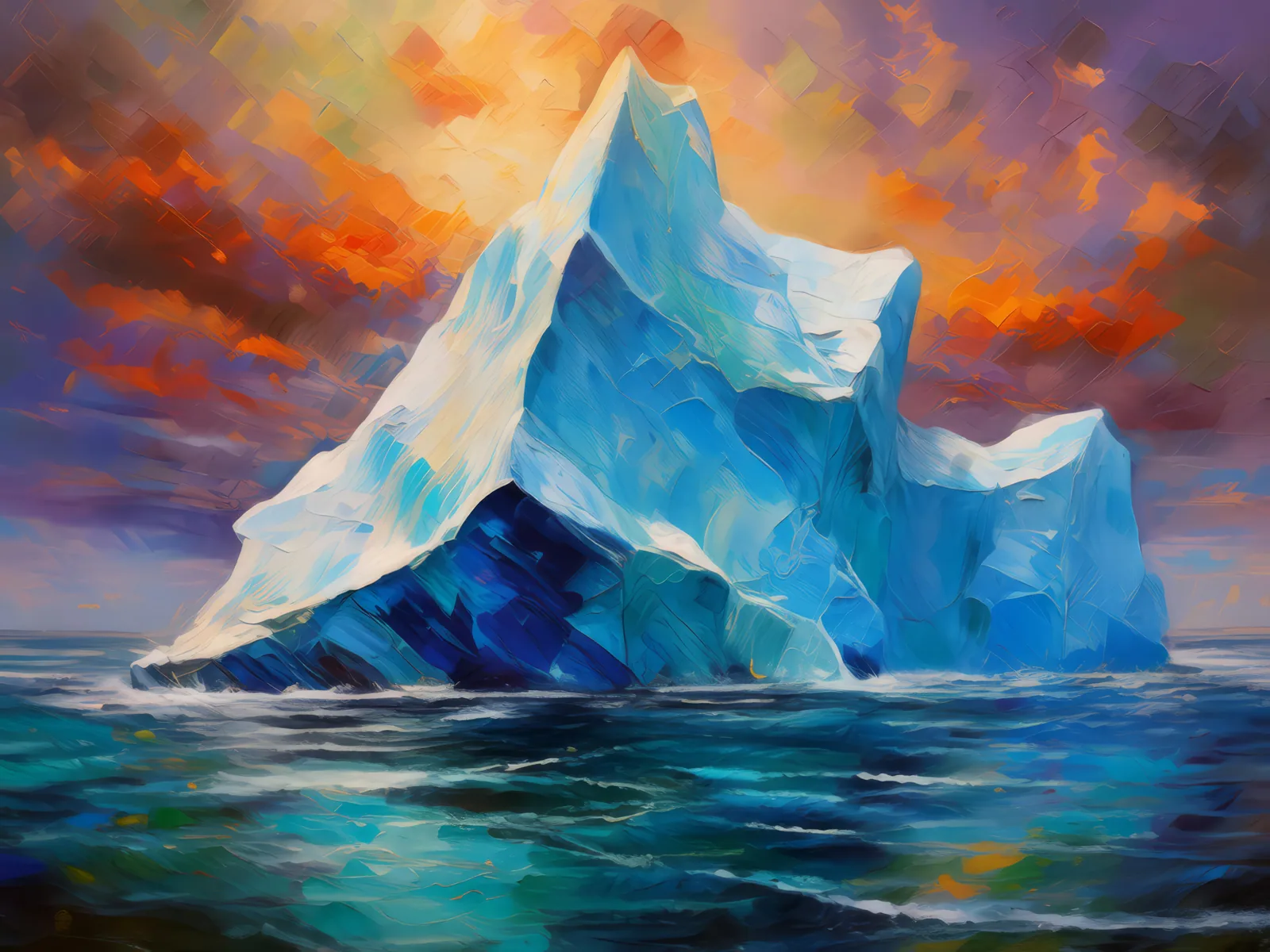 Majestic Iceberg Drift, a palette-knife oil landscape by Emma Mickelberg