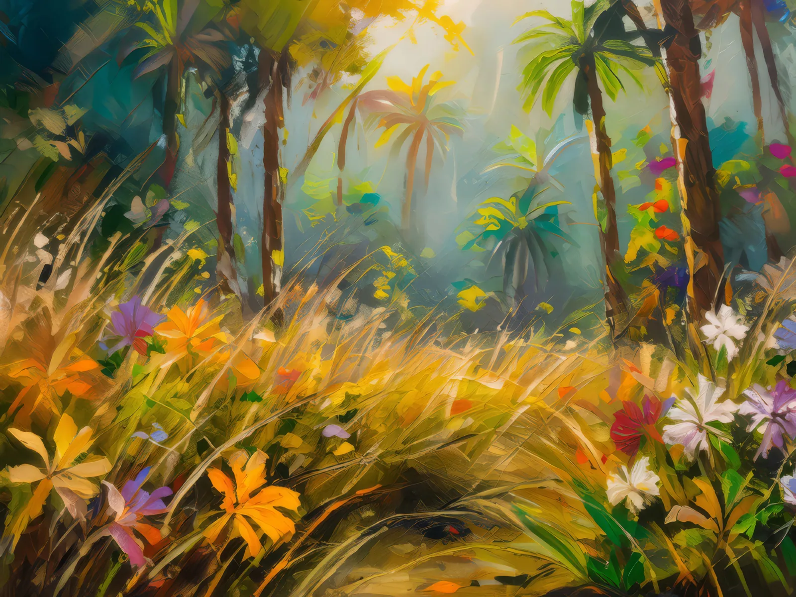 Meadow in Dry Forest, a palette-knife oil landscape by Emma Mickelberg