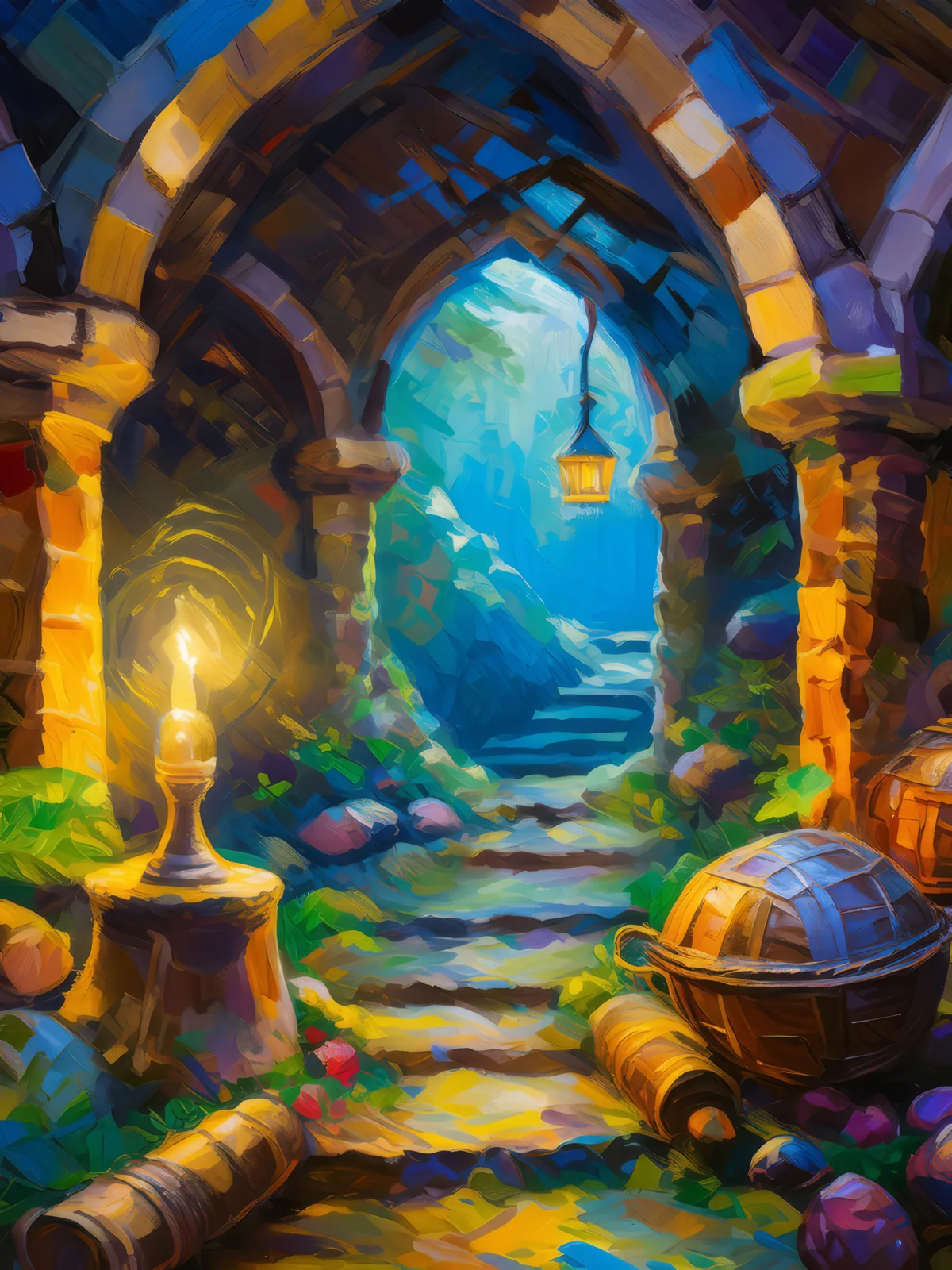 Medieval Castle Grotto, a palette-knife oil landscape by Emma Mickelberg