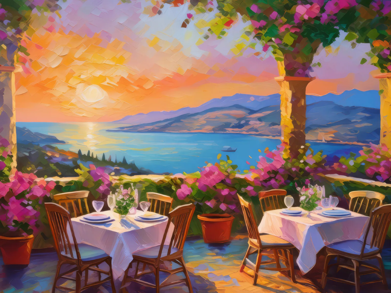Mediterranean Terrace, a palette-knife oil landscape by Emma Mickelberg