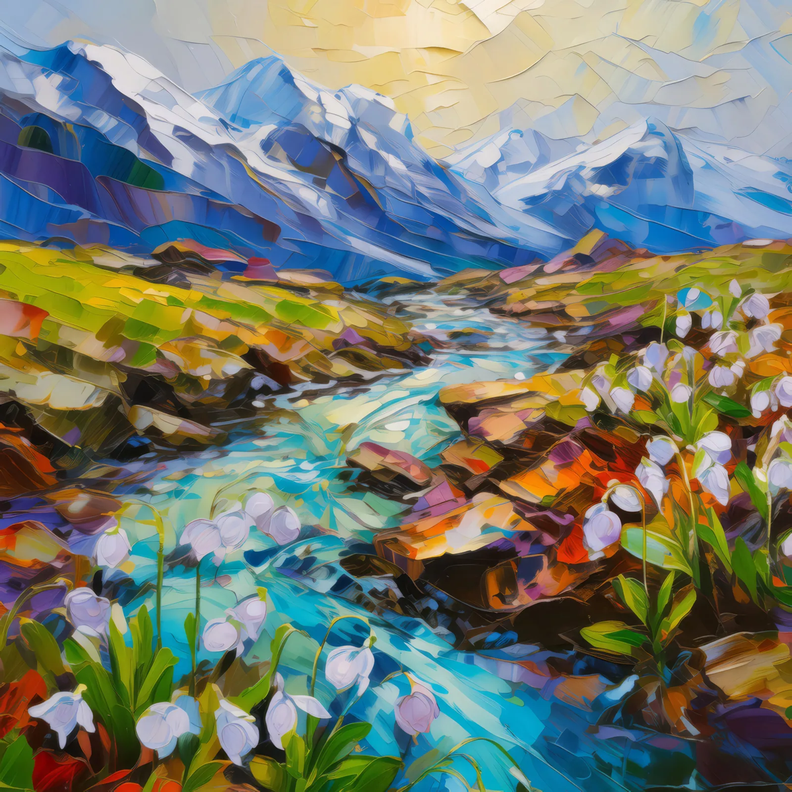 Melting Ice Patches, a palette-knife oil landscape by Emma Mickelberg