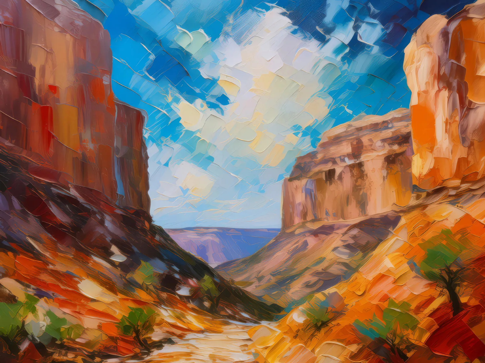 Mesa and Canyon, a palette-knife oil landscape by Emma Mickelberg