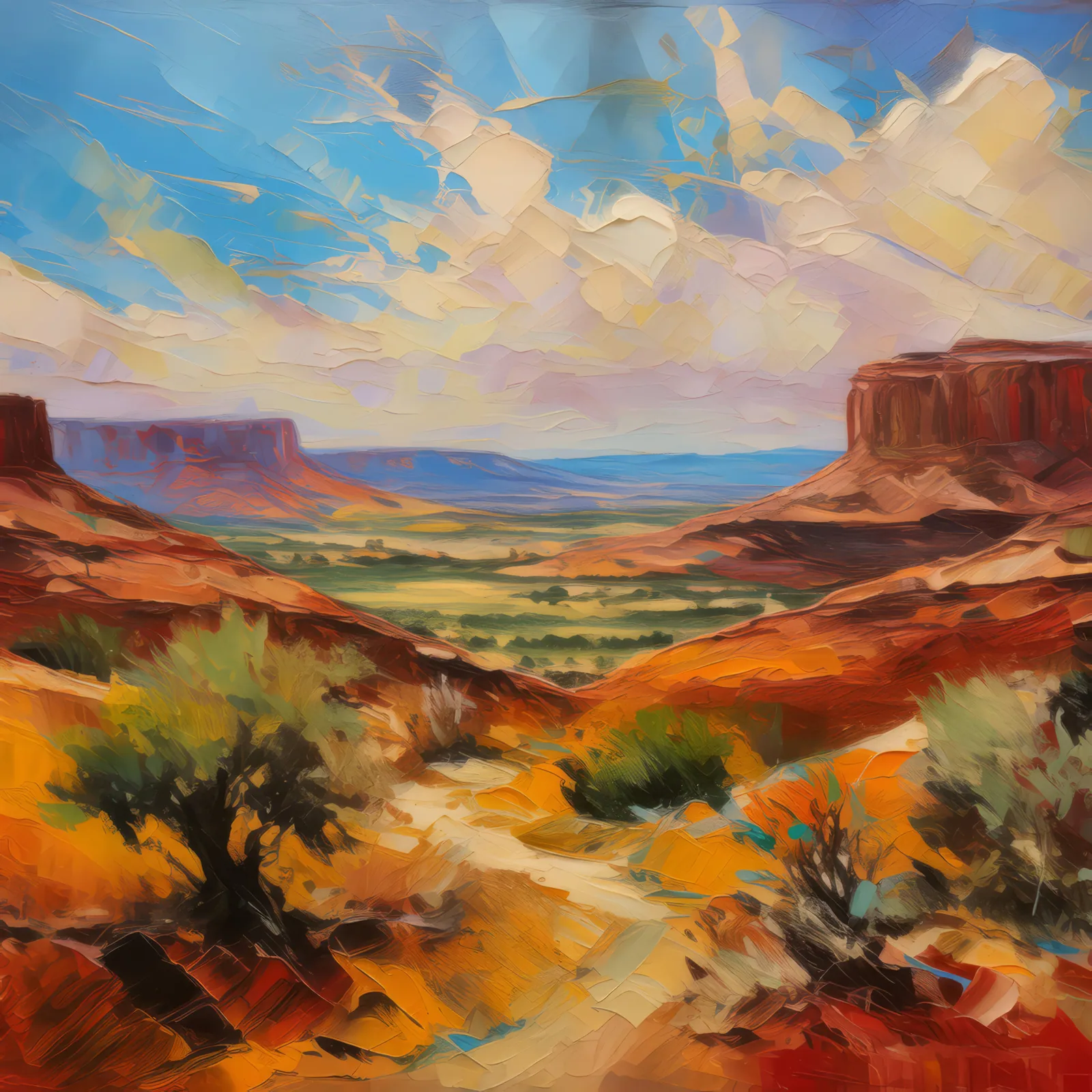 Mesa and Desert Vistas, a palette-knife oil landscape by Emma Mickelberg
