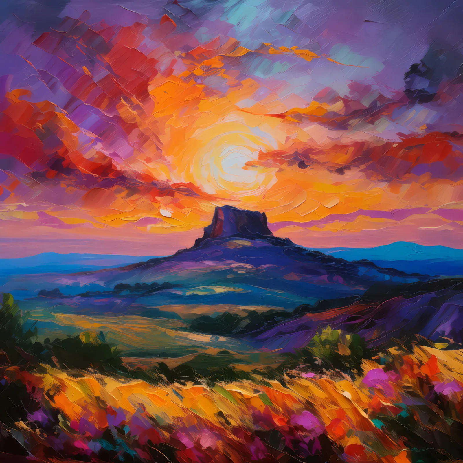 Mesa and Painted Sky, a palette-knife oil landscape by Emma Mickelberg