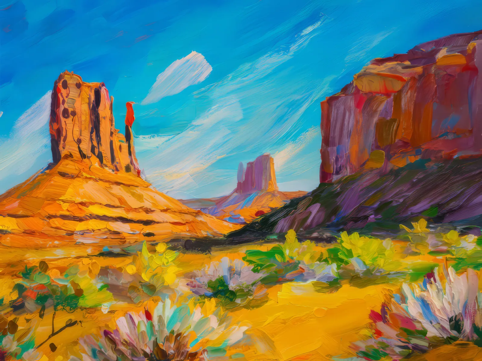 Mesa and Rock Formations, a palette-knife oil landscape by Emma Mickelberg