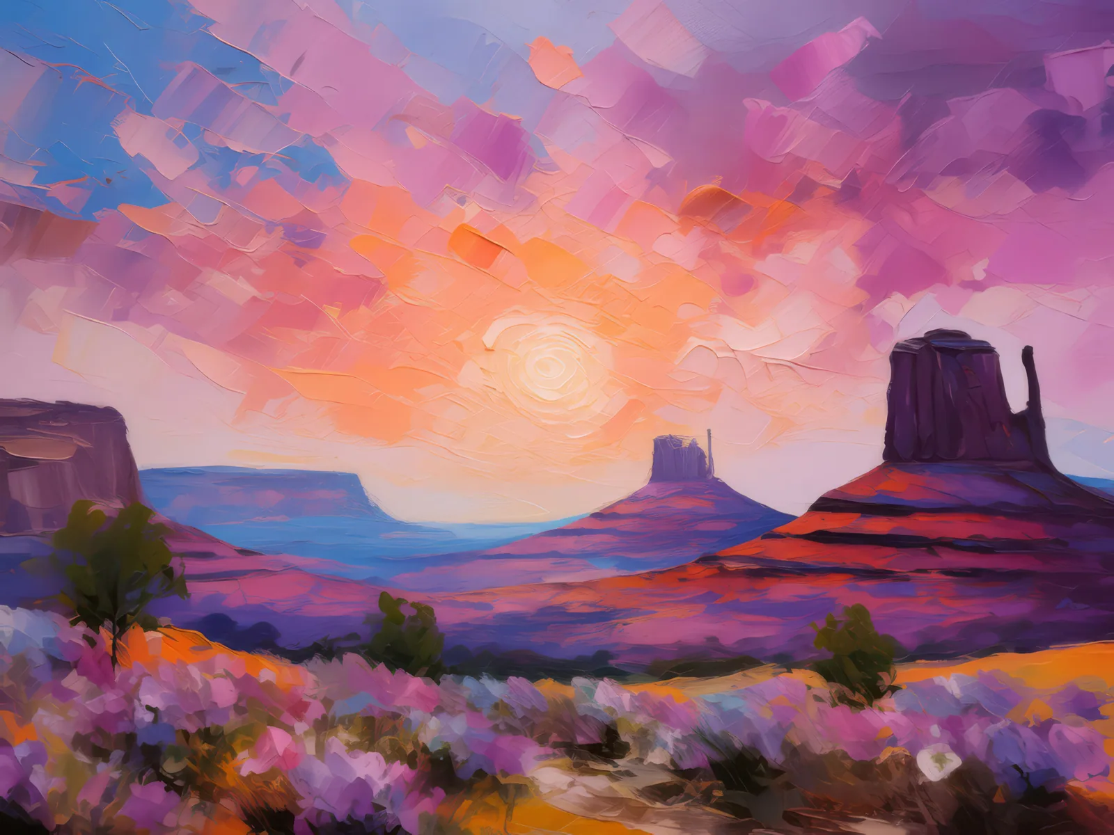 Mesa at Dawn, a palette-knife oil landscape by Emma Mickelberg
