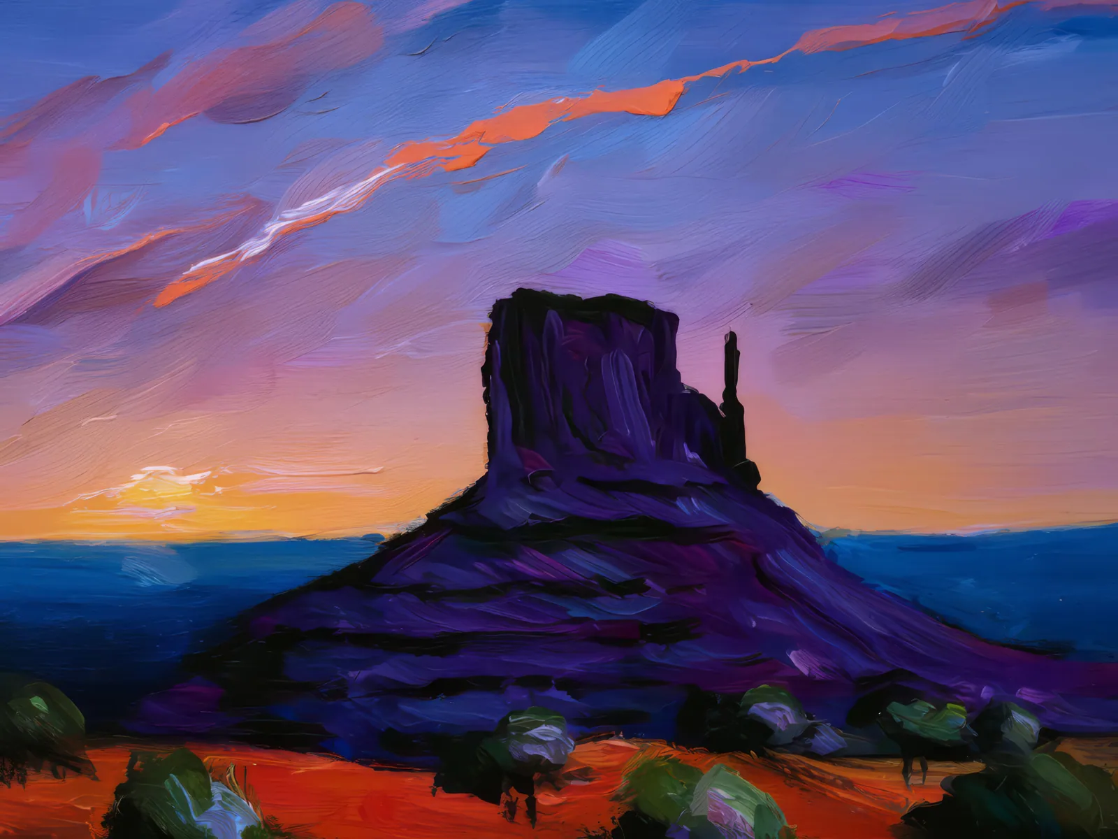 Mesa at Dusk, a palette-knife oil landscape by Emma Mickelberg
