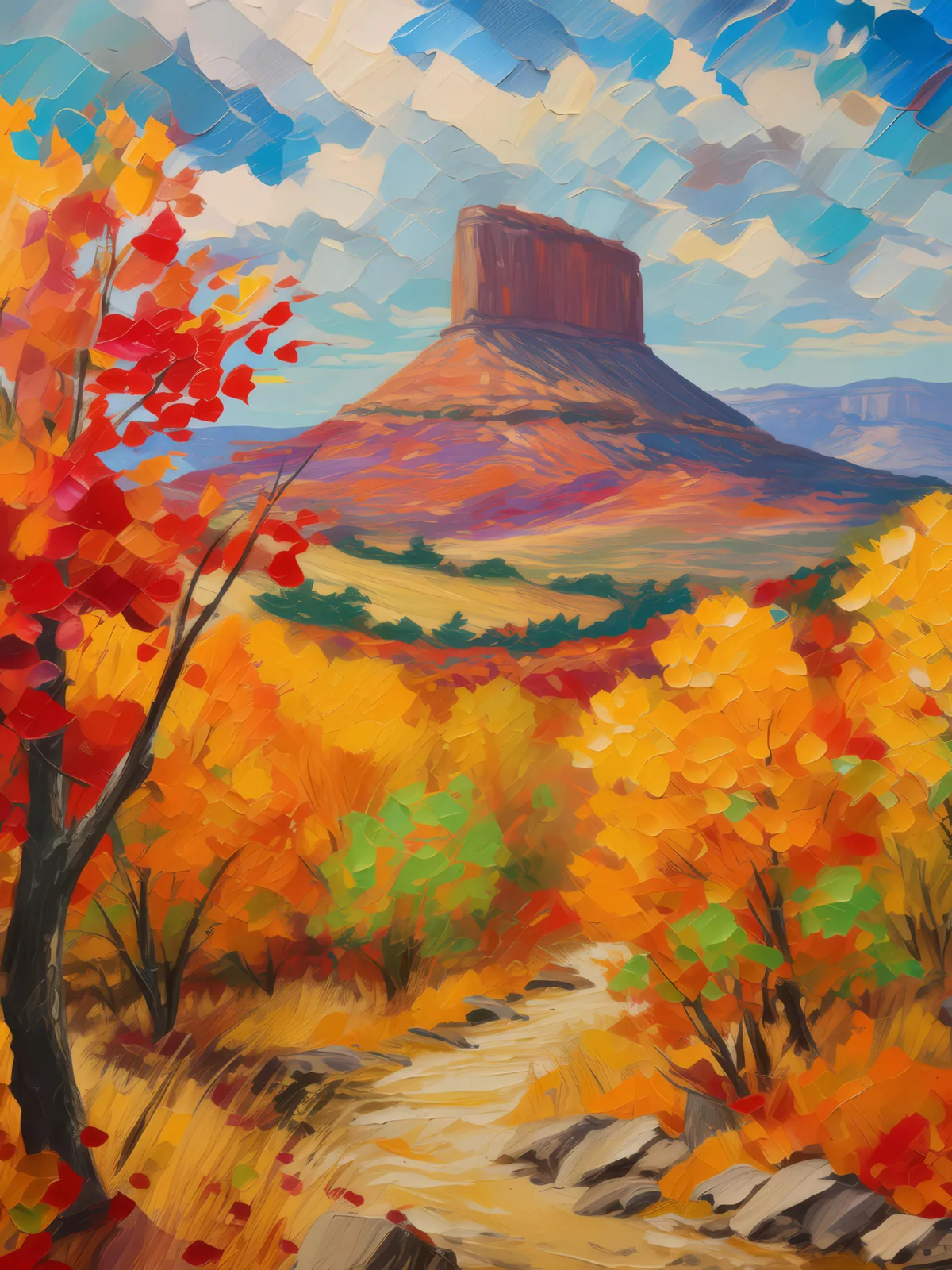 Mesa in Autumn, a palette-knife oil landscape by Emma Mickelberg