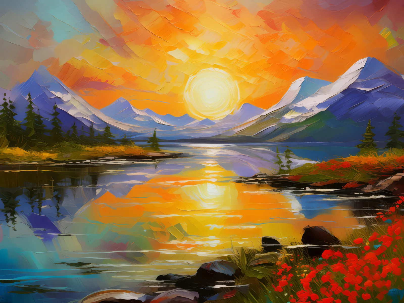 Midnight Sun Tundra, a palette-knife oil landscape by Emma Mickelberg