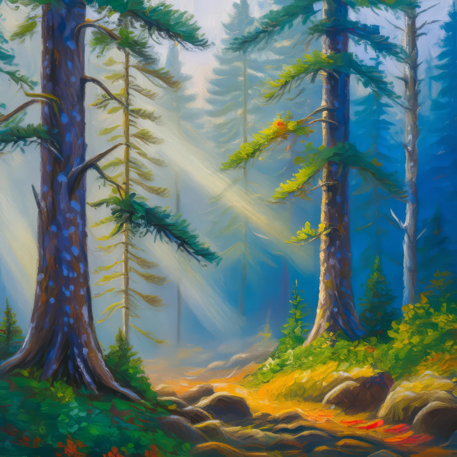 Misty Boreal Morning, a palette-knife oil landscape by Emma Mickelberg
