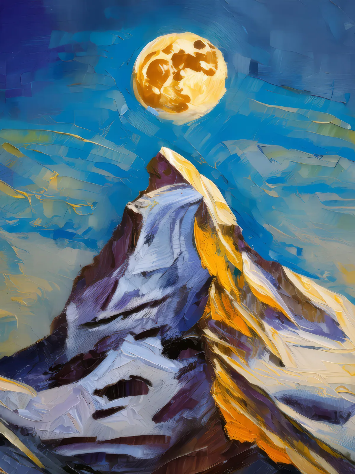 Moonlit Alpine Summit, a palette-knife oil landscape by Emma Mickelberg
