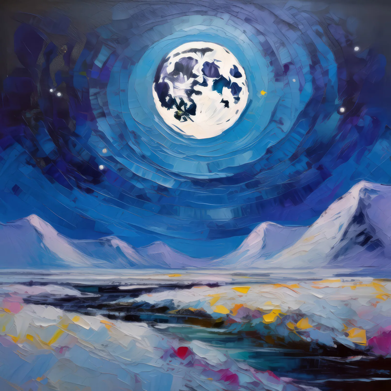 Moonlit Tundra Silence, a palette-knife oil landscape by Emma Mickelberg