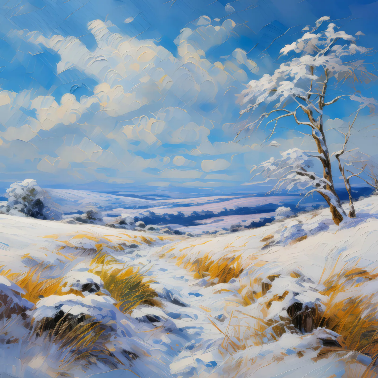 Moorland's Winter Cloak, a palette-knife oil landscape by Emma Mickelberg