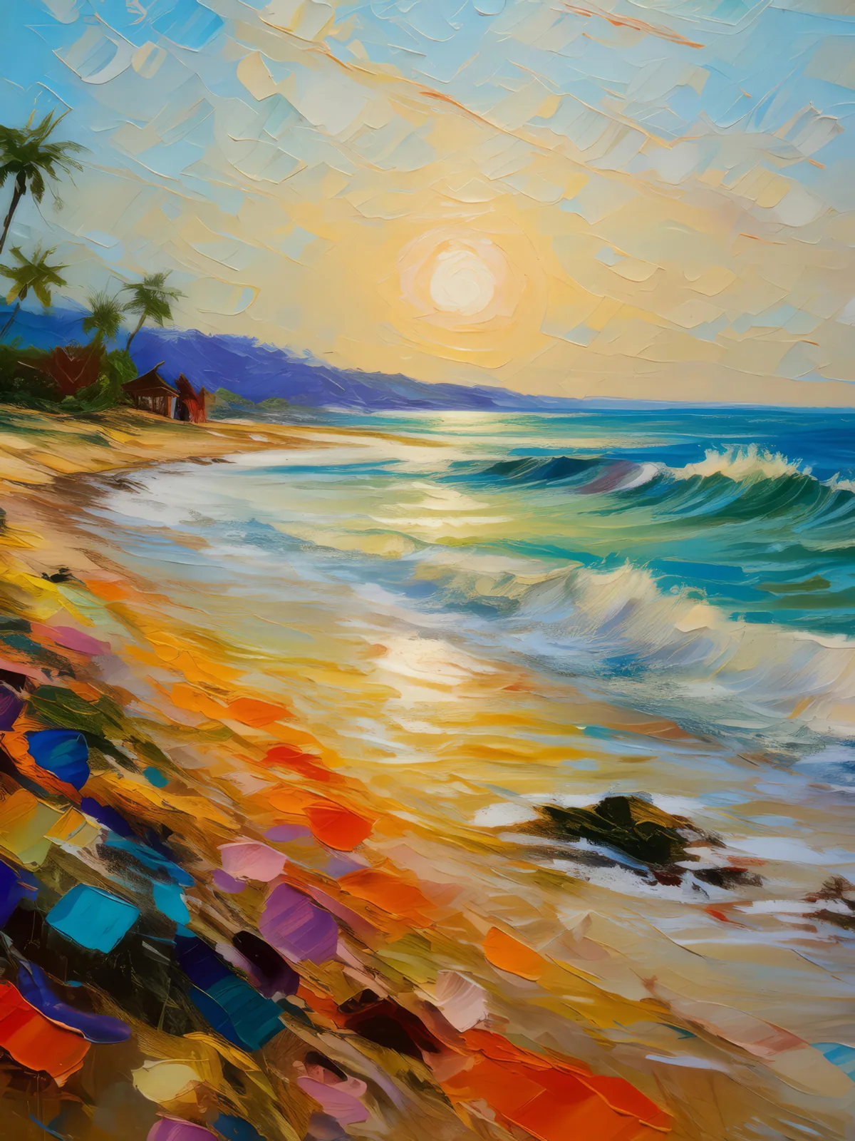 Morning Beach Walk, a palette-knife oil landscape by Emma Mickelberg