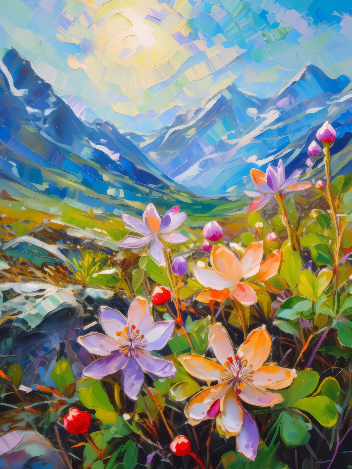 Morning Dew on Flora, a palette-knife oil landscape by Emma Mickelberg