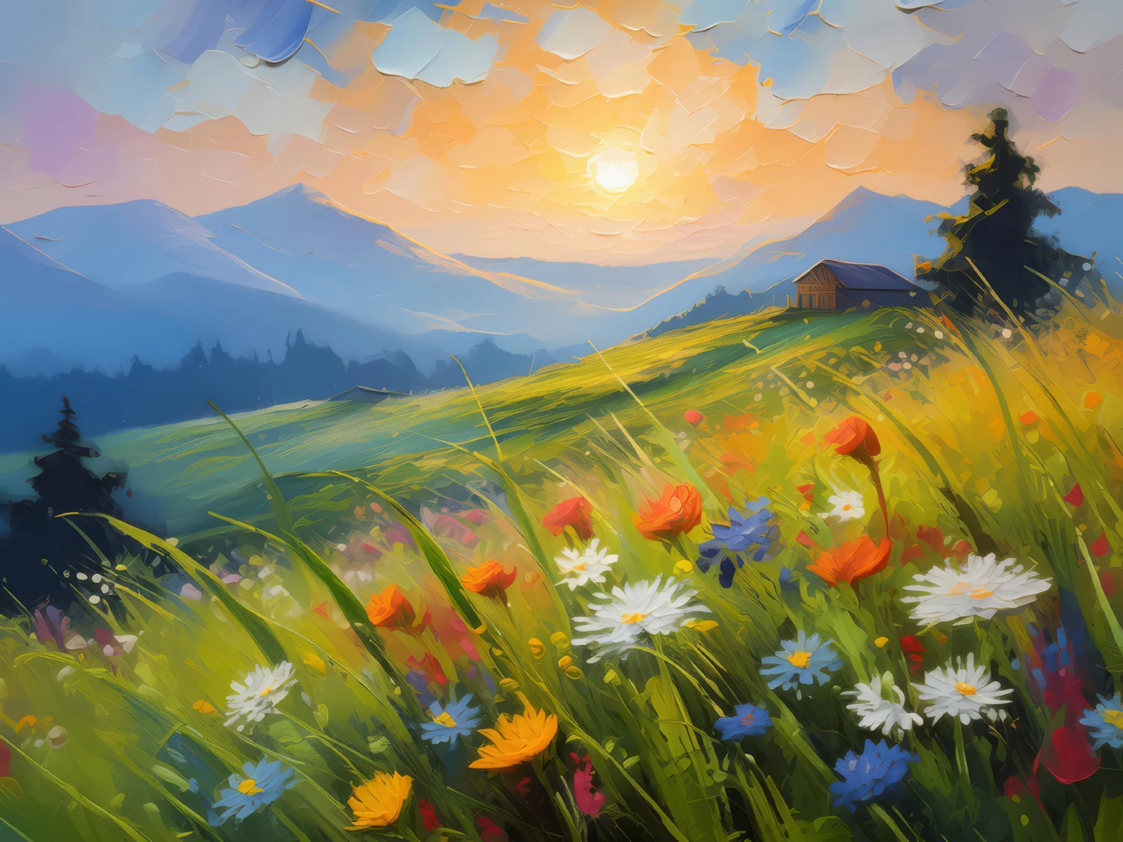 Morning Dew on Knoll, a palette-knife oil landscape by Emma Mickelberg
