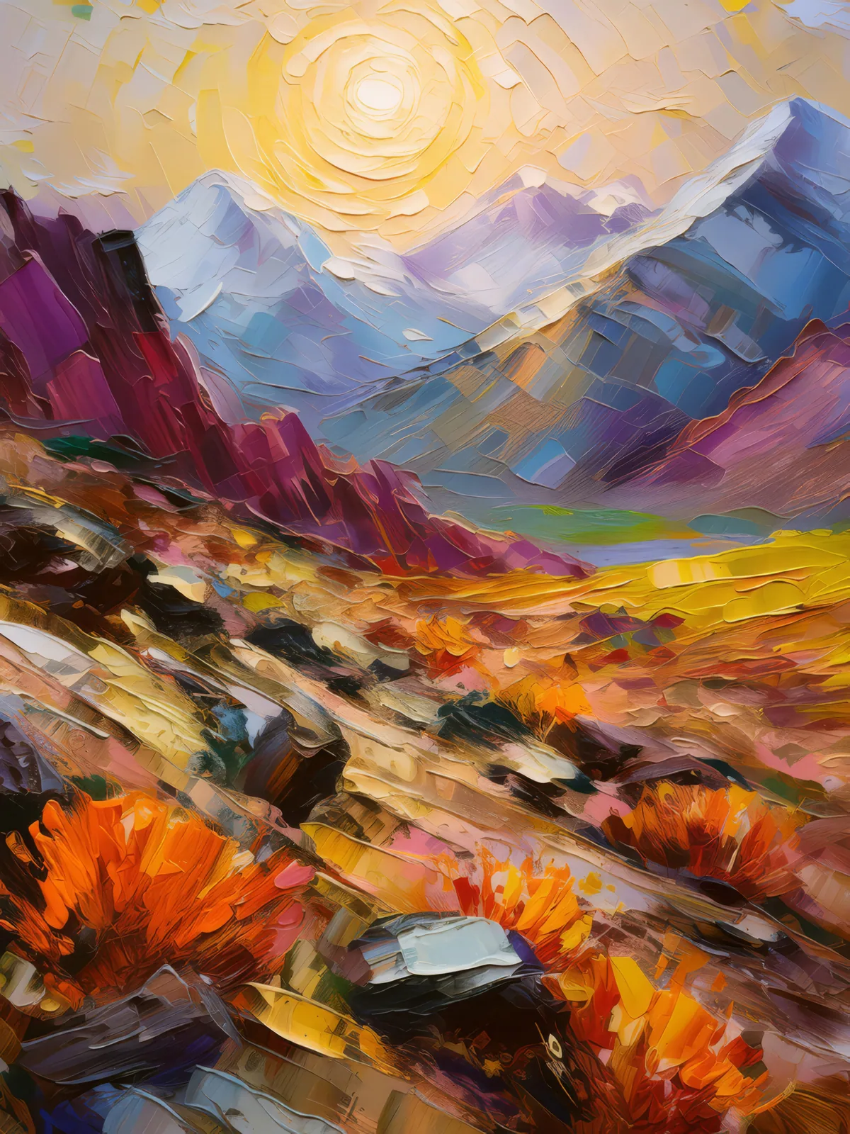 Morning Glow Alpine Desert, a palette-knife oil landscape by Emma Mickelberg