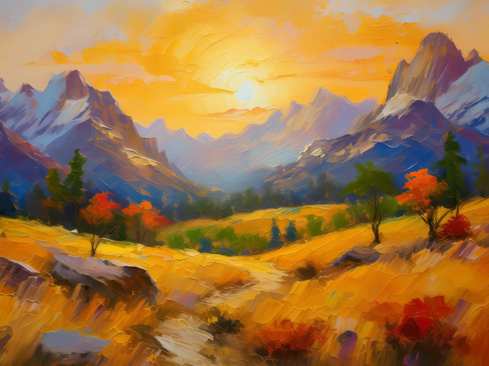 Morning Light in Alpine Desert, a palette-knife oil landscape by Emma Mickelberg