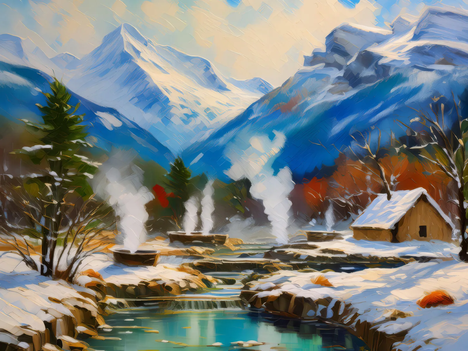 Mountain Hot Springs, a palette-knife oil landscape by Emma Mickelberg