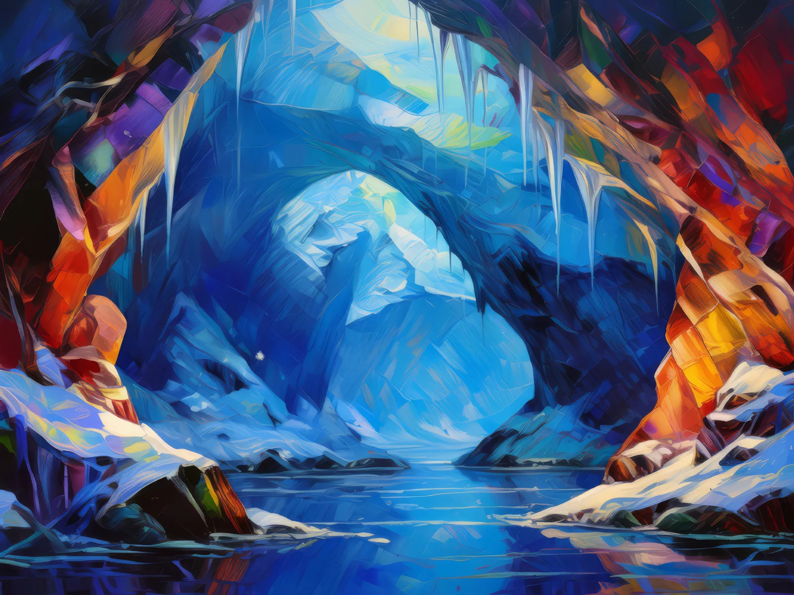 Mountain Ice Caves, a palette-knife oil landscape by Emma Mickelberg