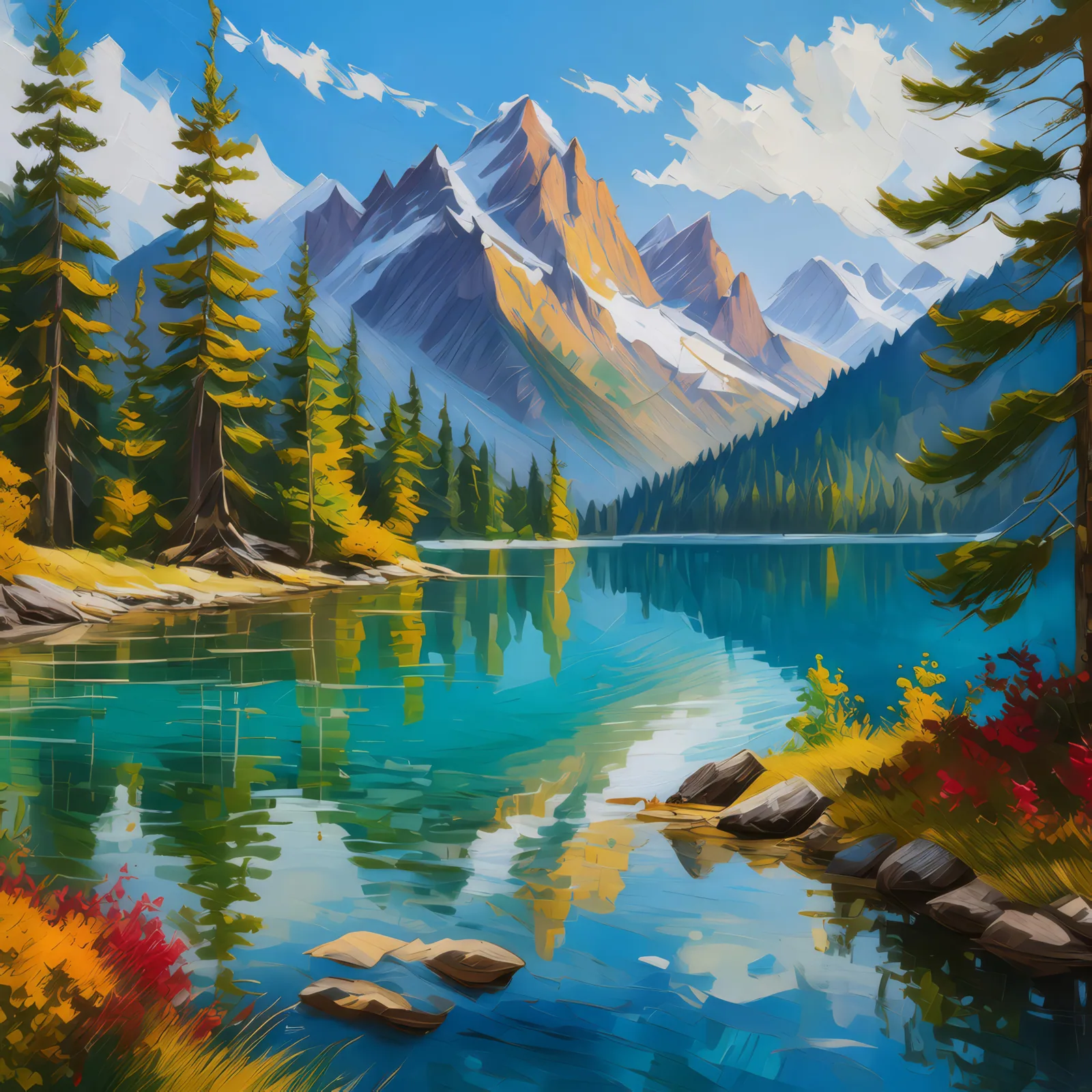 Mountain Lagoon View, a palette-knife oil landscape by Emma Mickelberg