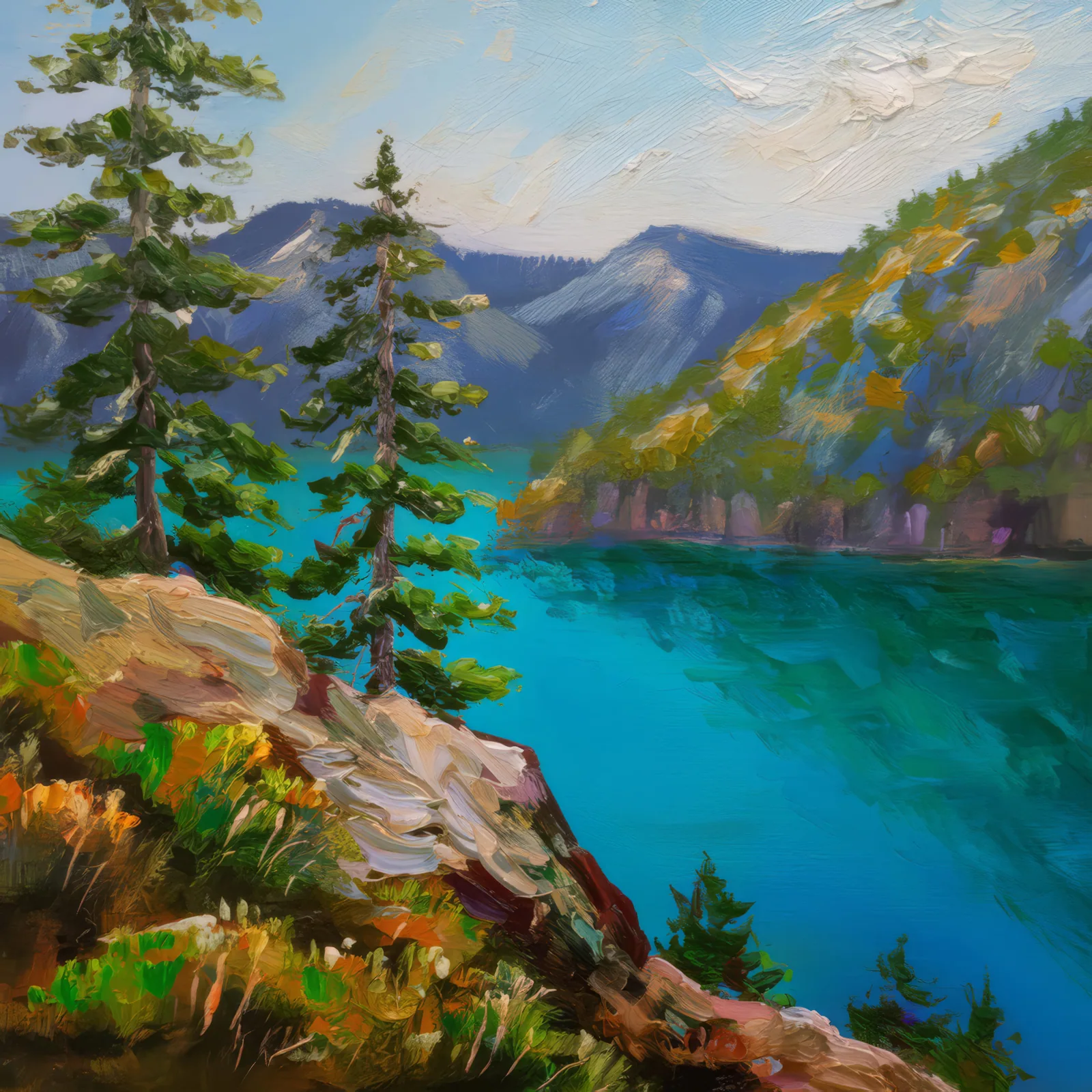 Mountain Lake Bluff, a palette-knife oil landscape by Emma Mickelberg