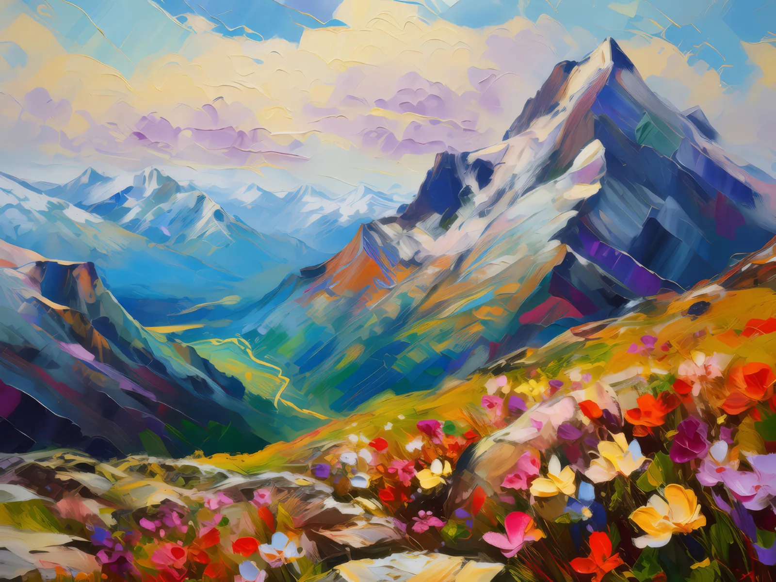Mountain Ridge View, a palette-knife oil landscape by Emma Mickelberg