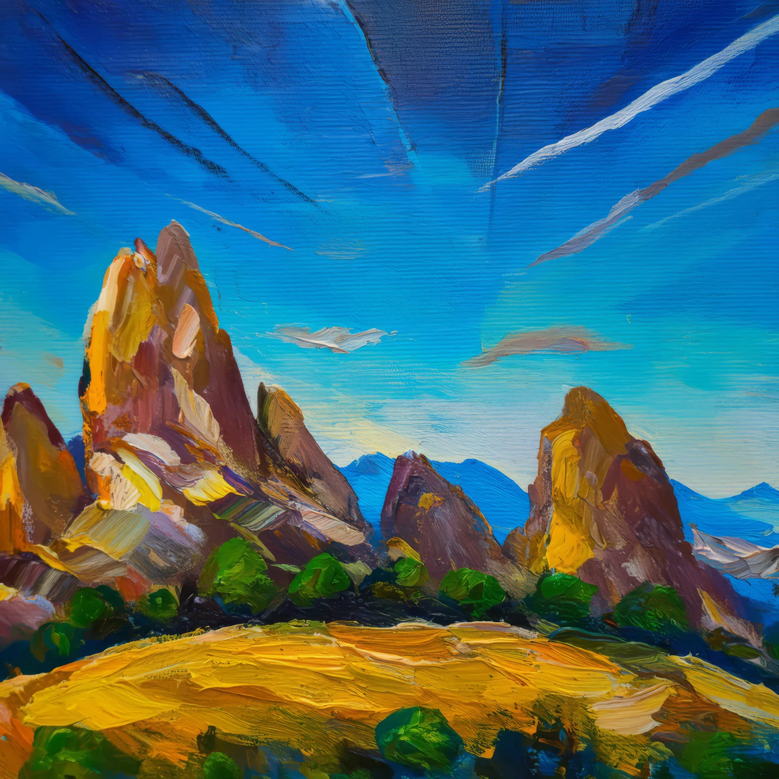 Mountain Rock Formations, a palette-knife oil landscape by Emma Mickelberg