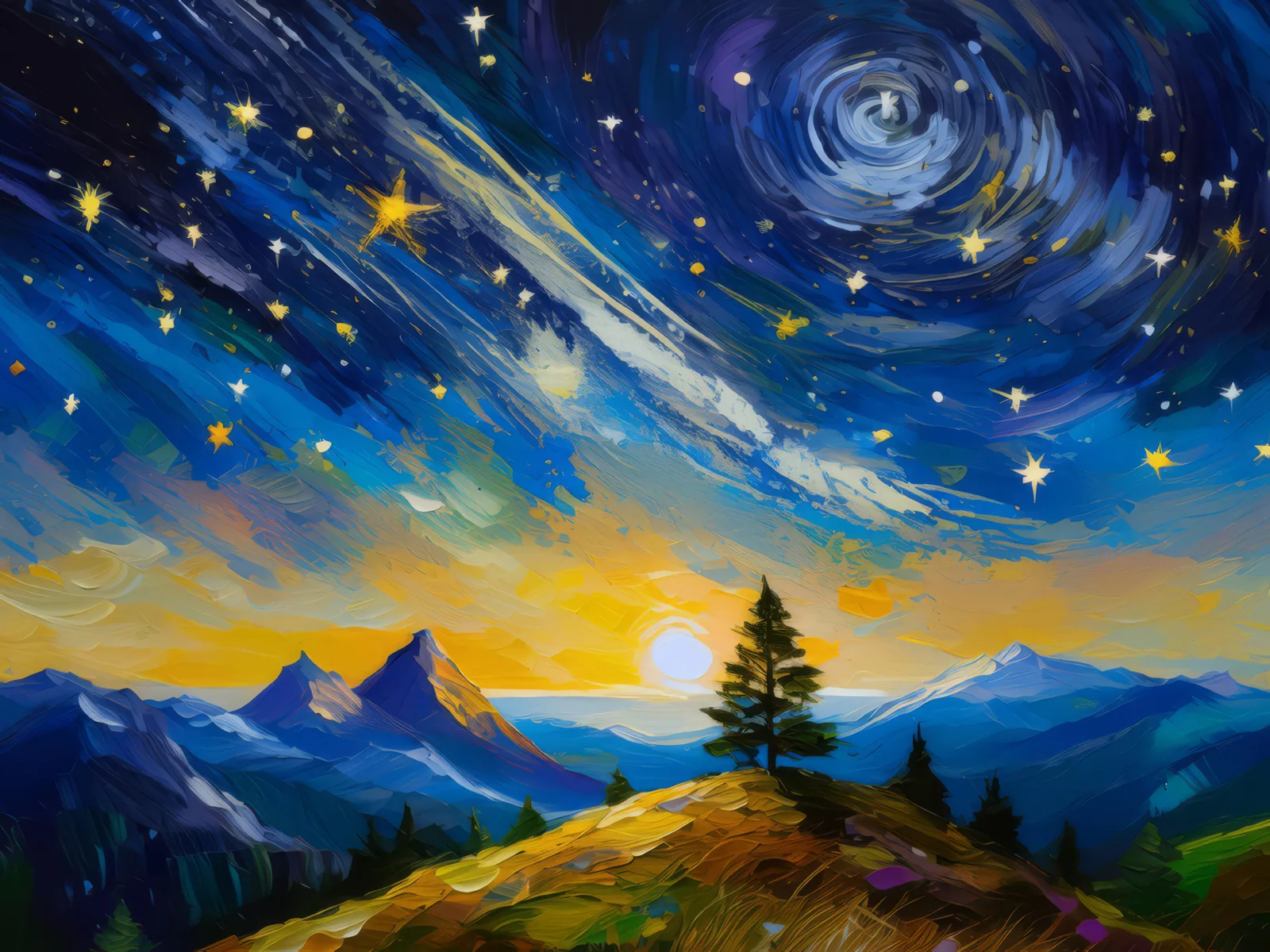 Mountain Top Star Gazing, a palette-knife oil landscape by Emma Mickelberg