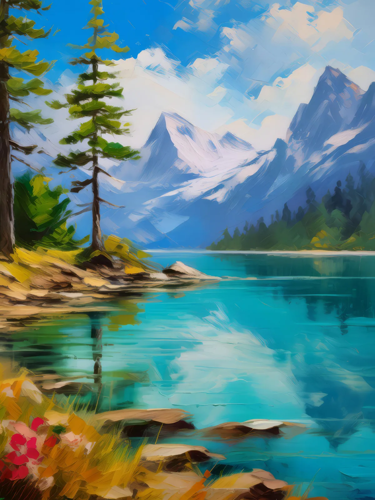 Mountain View Lagoon, a palette-knife oil landscape by Emma Mickelberg