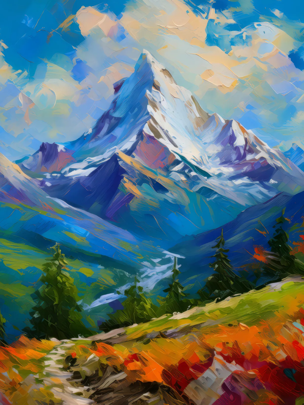 Mountainous Crag Vista, a palette-knife oil landscape by Emma Mickelberg