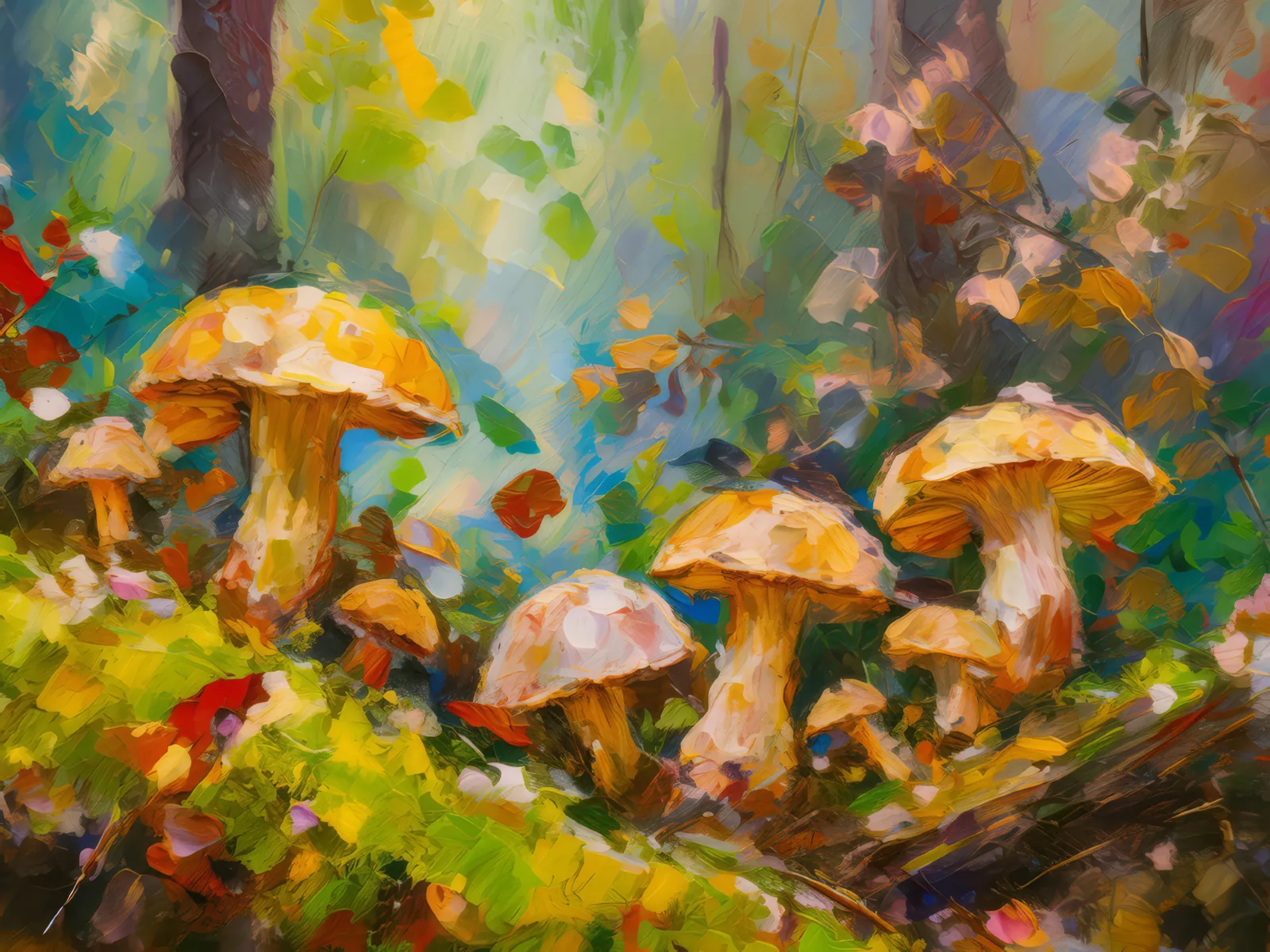 Mushrooms and Moss, a palette-knife oil landscape by Emma Mickelberg