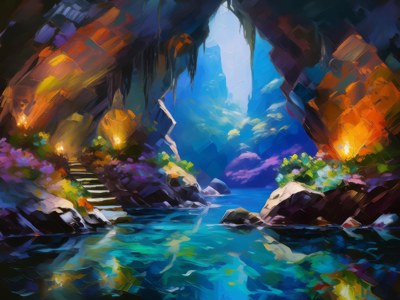 Mystic Cave Grotto, a palette-knife oil landscape by Emma Mickelberg