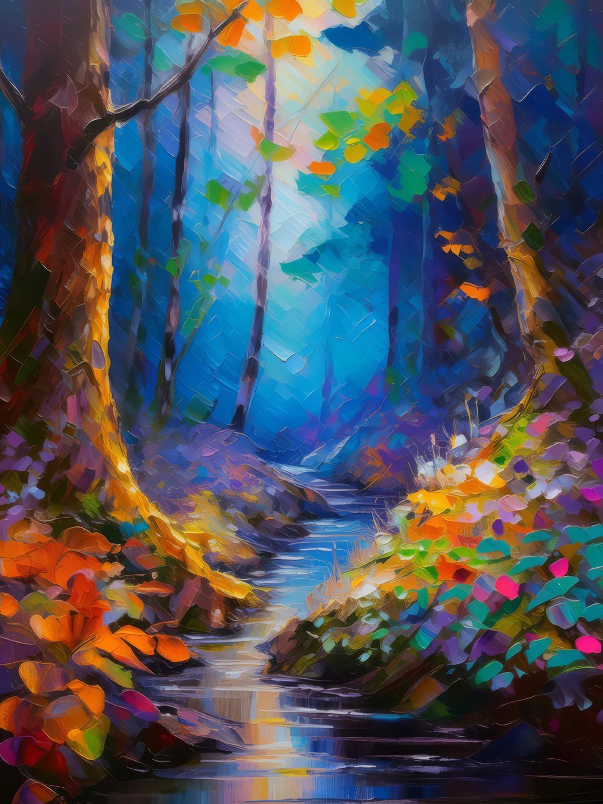 Mystical Twilight Chasm, a palette-knife oil landscape by Emma Mickelberg