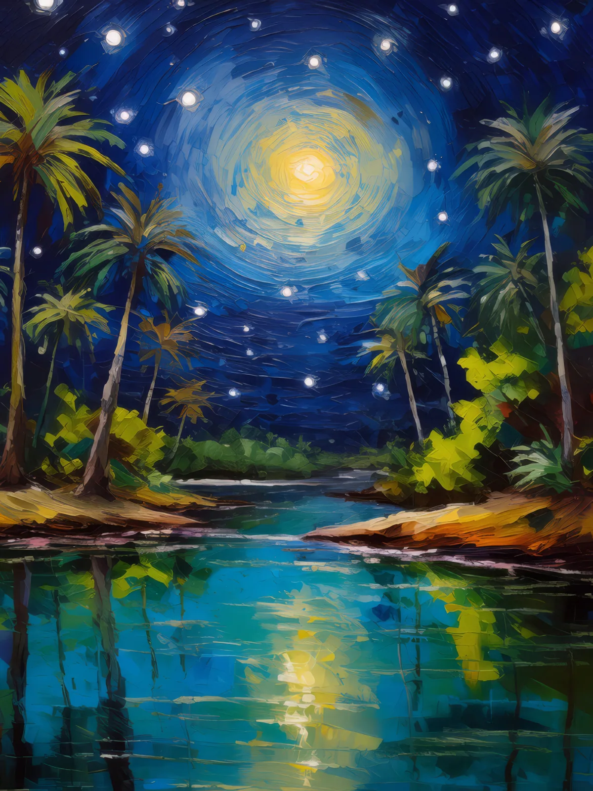 Night Oasis Wonder, a palette-knife oil landscape by Emma Mickelberg