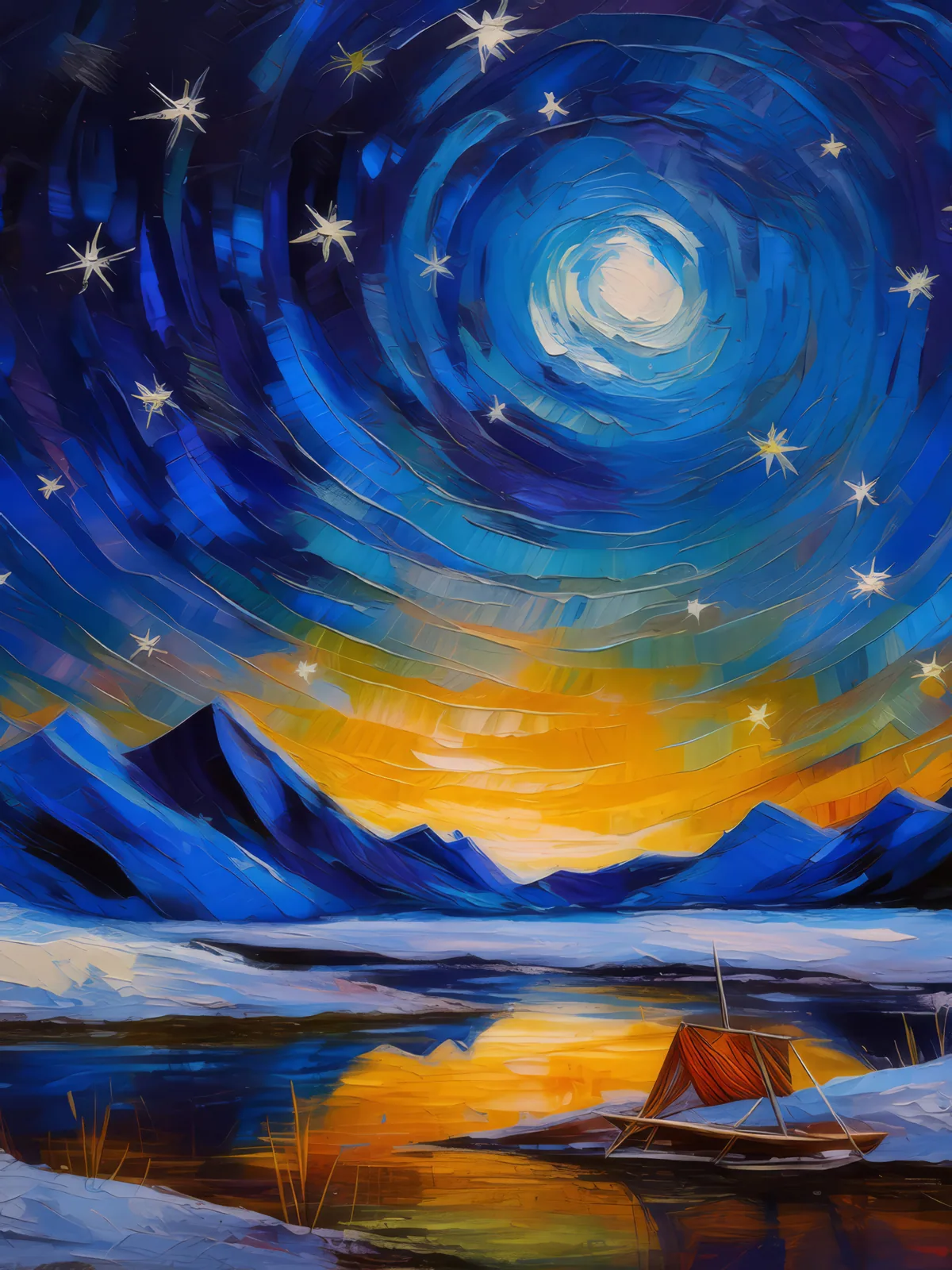 Night Sky Over Arctic Desert, a palette-knife oil landscape by Emma Mickelberg