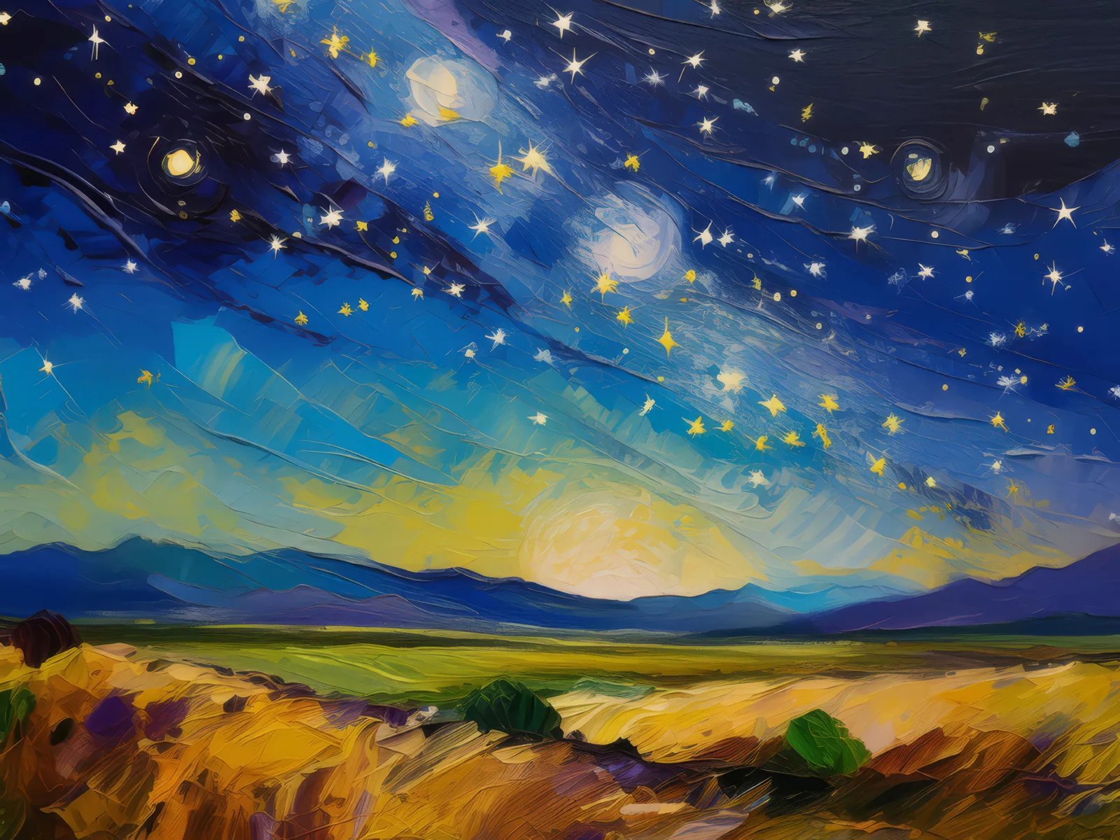 Night Sky Over the Prairie, a palette-knife oil landscape by Emma Mickelberg