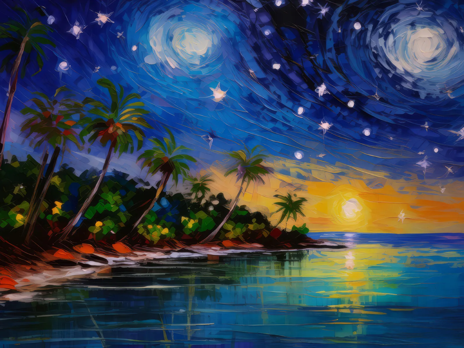 Night Stars Over Ocean, a palette-knife oil landscape by Emma Mickelberg