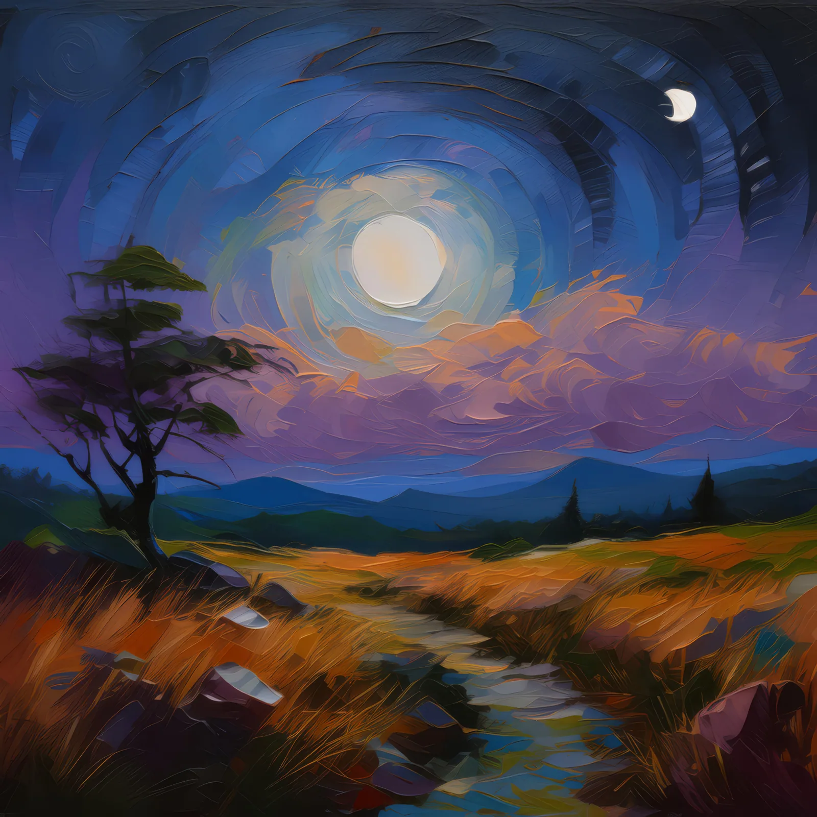 Nightfall on the Moor, a palette-knife oil landscape by Emma Mickelberg