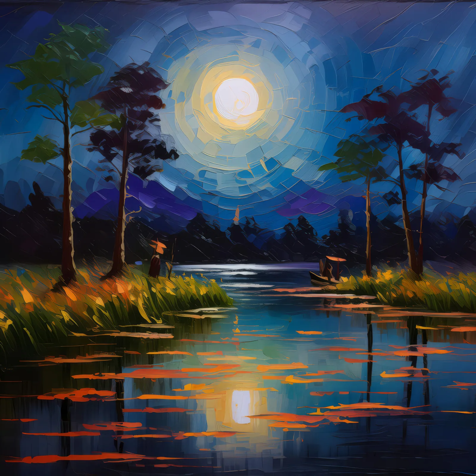Nightfall's Calm at Delta, a palette-knife oil landscape by Emma Mickelberg