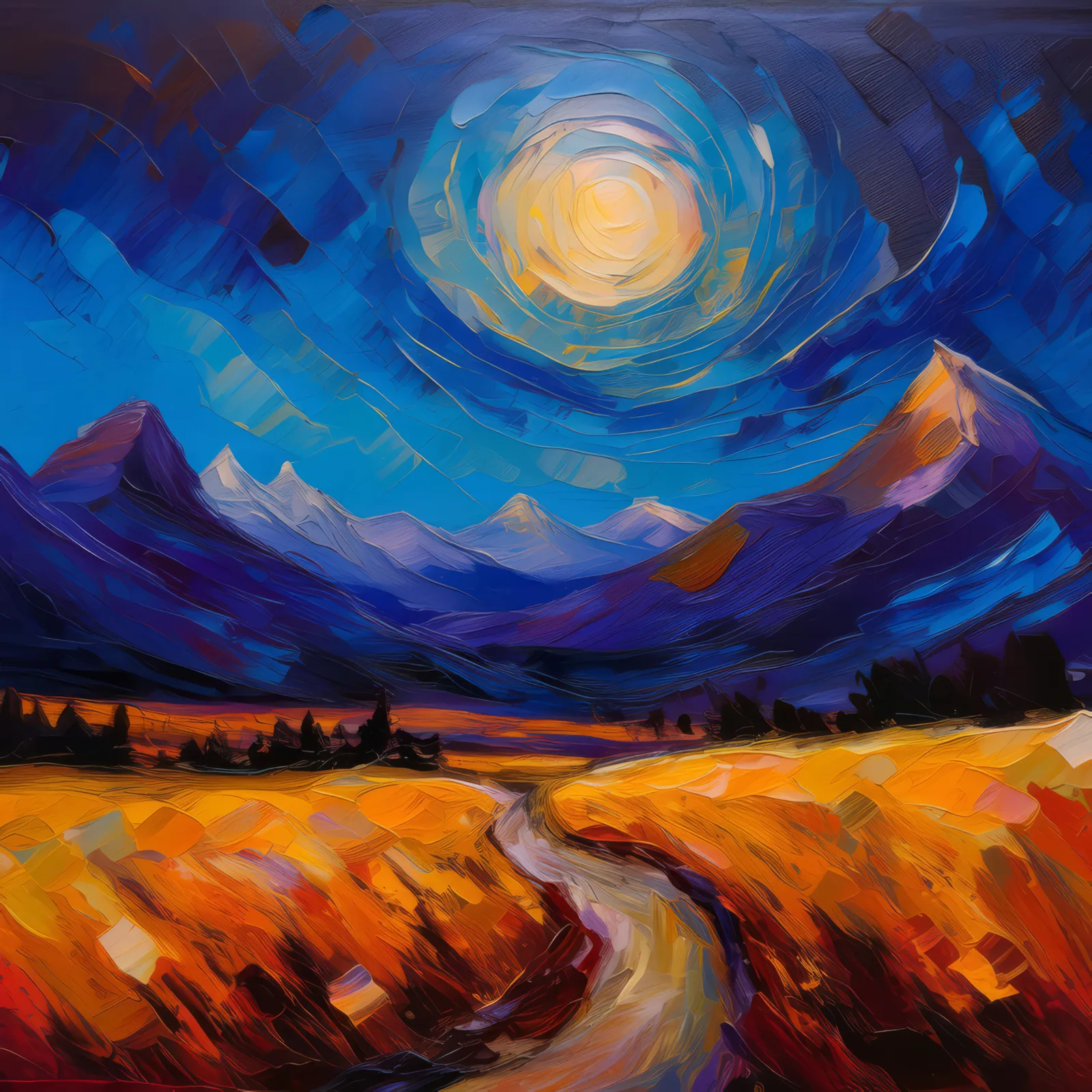 Nightfall's Quiet in Alpine Desert, a palette-knife oil landscape by Emma Mickelberg