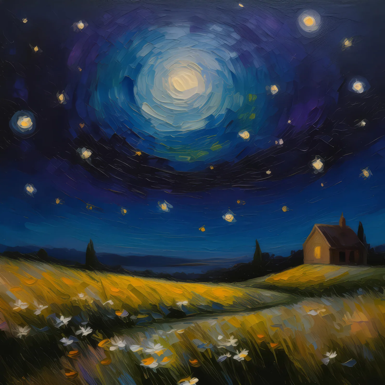 Nighttime Quiet on Moor, a palette-knife oil landscape by Emma Mickelberg