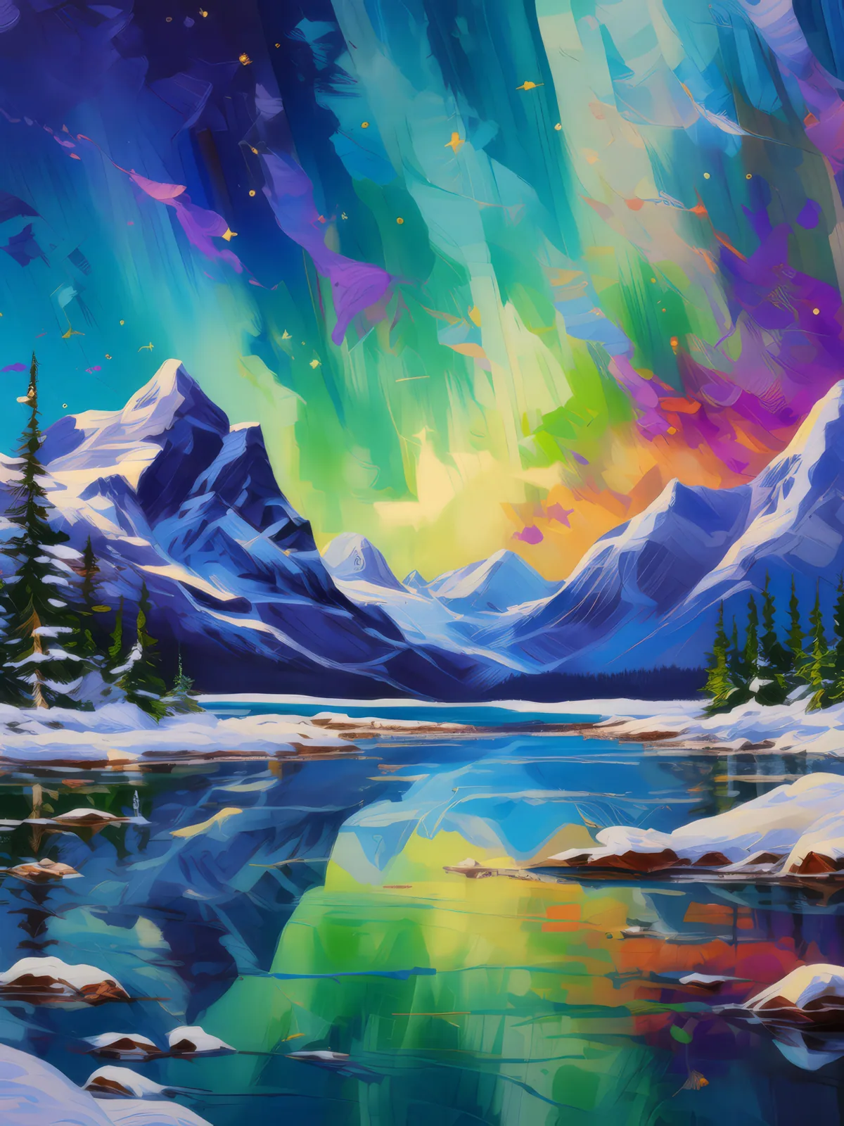 Northern Light Display, a palette-knife oil landscape by Emma Mickelberg