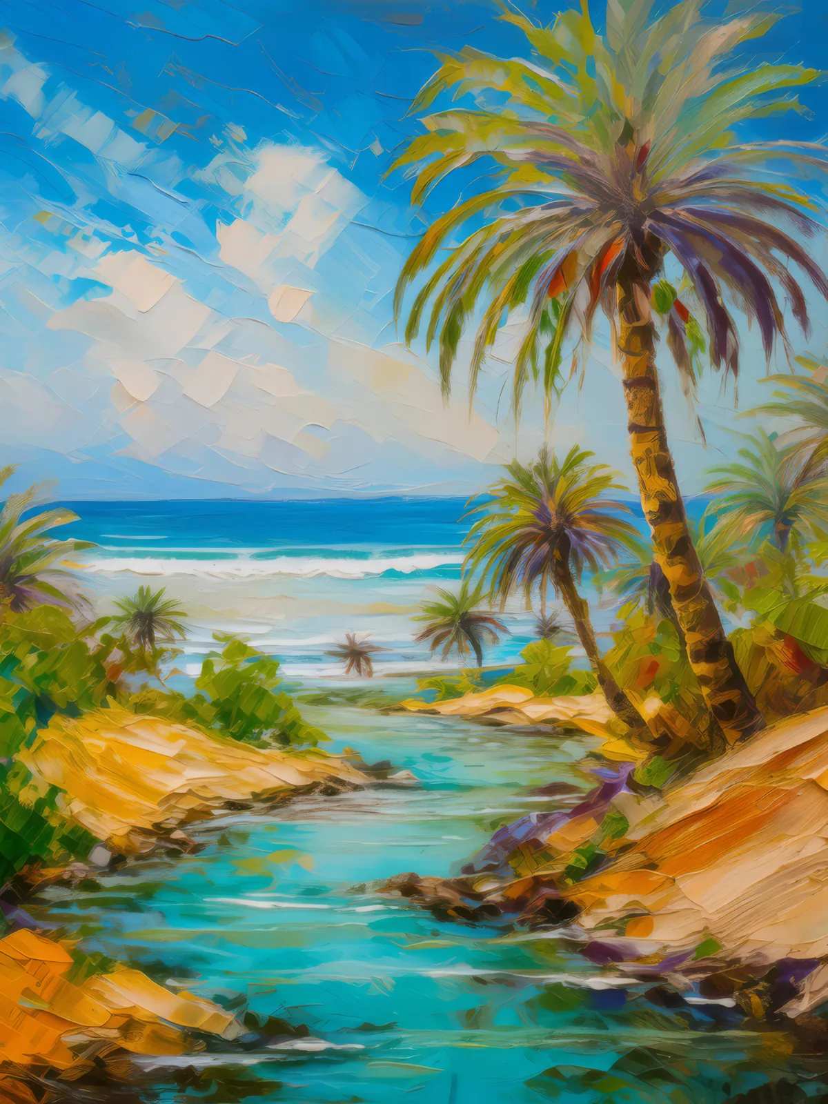 Oasis on Ocean Desert Edge, a palette-knife oil landscape by Emma Mickelberg